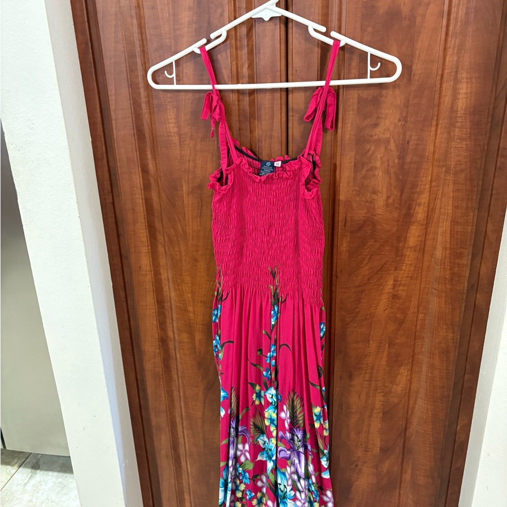 HIBISCUS COLLECTION HAWAII  DARK PINK HAWAIIAN DRESS WITH MULTI COLORED FLOWERS